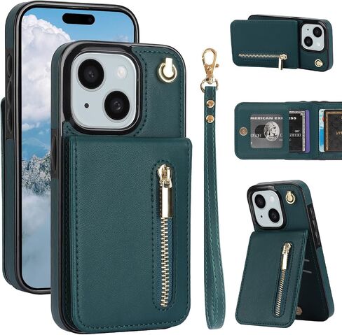 Case for iPhone 15 Wallet with Card Holder,RFID Blocking Protective Cover for Women,PU Leather Lanyard Strap Wristlet Zipper Pocket Kickstand Flip Case for iPhone 15-Voilet in Saudi Arabia