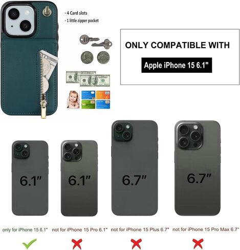 Case for iPhone 15 Wallet with Card Holder,RFID Blocking Protective Cover for Women,PU Leather Lanyard Strap Wristlet Zipper Pocket Kickstand Flip Case for iPhone 15-Voilet in Saudi Arabia