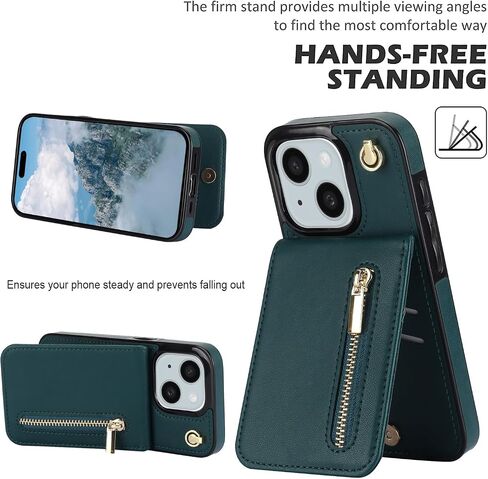 Case for iPhone 15 Wallet with Card Holder,RFID Blocking Protective Cover for Women,PU Leather Lanyard Strap Wristlet Zipper Pocket Kickstand Flip Case for iPhone 15-Voilet in Saudi Arabia