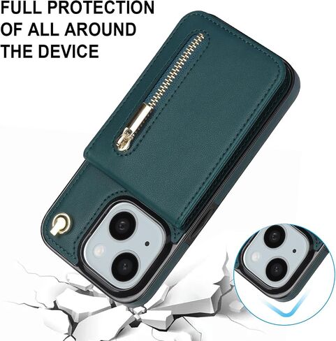 Case for iPhone 15 Wallet with Card Holder,RFID Blocking Protective Cover for Women,PU Leather Lanyard Strap Wristlet Zipper Pocket Kickstand Flip Case for iPhone 15-Voilet in Saudi Arabia