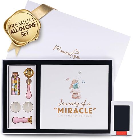 Premium Baby Memory Book Set for Girl or Boy First 5 Years, All-in-One Keepsake Box with Wax Seal Kit and Footprint Kit Included, Elegant Milestone Scrapbook Gift Set with Photo Album in Saudi Arabia