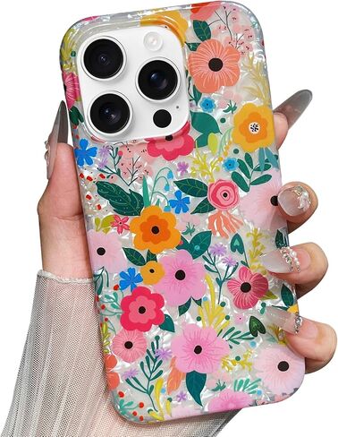 Jmltech for iPhone 16 Pro Max Case Floral Flowers Girly Pink Cute Women Shockproof Flower Oil Painting Aesthetic Flexible Silicone Phone Case for iPhone 16 Pro Max Rose Red in Saudi Arabia
