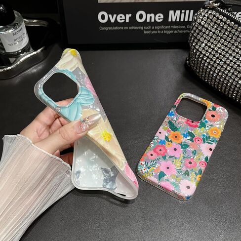 Jmltech for iPhone 16 Pro Max Case Floral Flowers Girly Pink Cute Women Shockproof Flower Oil Painting Aesthetic Flexible Silicone Phone Case for iPhone 16 Pro Max Rose Red in Saudi Arabia