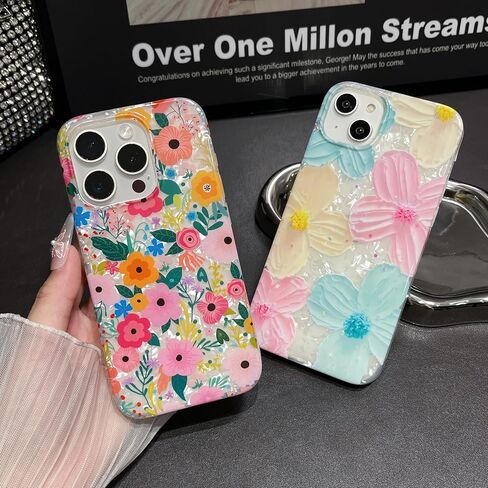 Jmltech for iPhone 16 Pro Max Case Floral Flowers Girly Pink Cute Women Shockproof Flower Oil Painting Aesthetic Flexible Silicone Phone Case for iPhone 16 Pro Max Rose Red in Saudi Arabia