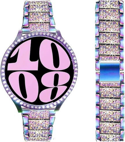 Bands Compatible with Samsung Galaxy Watch 6 40mm / 44mm / Galaxy 6 Classic 43mm / 47mm, 20mm Bling Rhinestone Metal Strap with Diamond protective case Replacement for Women Men (Silver) in Saudi Arabia
