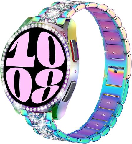 Bands Compatible with Samsung Galaxy Watch 6 40mm / 44mm / Galaxy 6 Classic 43mm / 47mm, 20mm Bling Rhinestone Metal Strap with Diamond protective case Replacement for Women Men (Silver) in Saudi Arabia