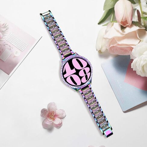 Bands Compatible with Samsung Galaxy Watch 6 40mm / 44mm / Galaxy 6 Classic 43mm / 47mm, 20mm Bling Rhinestone Metal Strap with Diamond protective case Replacement for Women Men (Silver) in Saudi Arabia