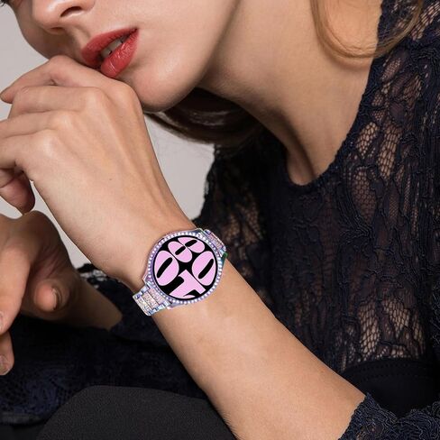 Bands Compatible with Samsung Galaxy Watch 6 40mm / 44mm / Galaxy 6 Classic 43mm / 47mm, 20mm Bling Rhinestone Metal Strap with Diamond protective case Replacement for Women Men (Silver) in Saudi Arabia