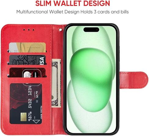 حالة iPhone 15 CASE 6.1 "، Apple 15 Wallet Case مع حامي شاشة الزجاج المقسى ، حامل بطاقة الائتمان من Mandala Leath in Kuwait