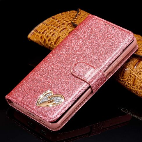 QLTYPRI Case for Samsung Galaxy S24, Bling Shiny Glitter Flip Folio Case Full-Body Protective Cover Card Slots Magnetic Closure Kickstand Wrist Strap for Women Girls S24 - Pink in Kuwait