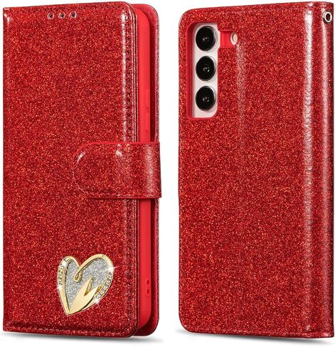 Qltypri Case لـ Samsung Galaxy S24 ، Bling Glitter Glitter Flip Folio Case Full -Body Cover Card Slots Acture Magnetic Kickstand Strap للنساء Girls S24 - Pink in Saudi Arabia