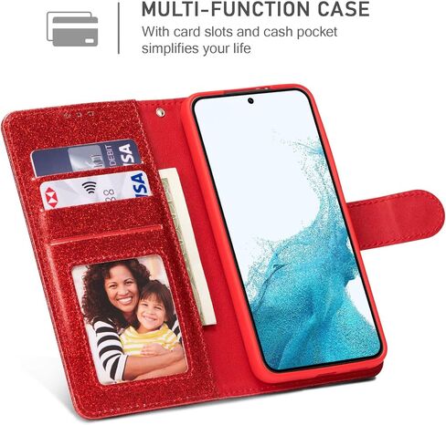 Qltypri Case لـ Samsung Galaxy S24 ، Bling Glitter Glitter Flip Folio Case Full -Body Cover Card Slots Acture Magnetic Kickstand Strap للنساء Girls S24 - Pink in Saudi Arabia