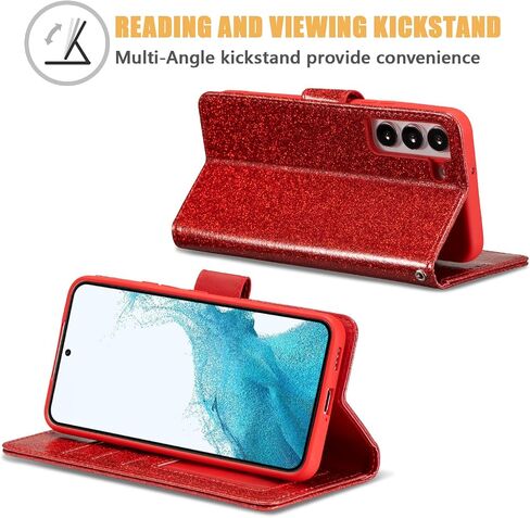 Qltypri Case لـ Samsung Galaxy S24 ، Bling Glitter Glitter Flip Folio Case Full -Body Cover Card Slots Acture Magnetic Kickstand Strap للنساء Girls S24 - Pink in Saudi Arabia