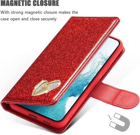 Qltypri Case لـ Samsung Galaxy S24 ، Bling Glitter Glitter Flip Folio Case Full -Body Cover Card Slots Acture Magnetic Kickstand Strap للنساء Girls S24 - Pink in Saudi Arabia