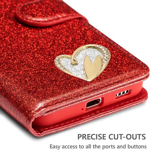 Qltypri Case لـ Samsung Galaxy S24 ، Bling Glitter Glitter Flip Folio Case Full -Body Cover Card Slots Acture Magnetic Kickstand Strap للنساء Girls S24 - Pink in Saudi Arabia