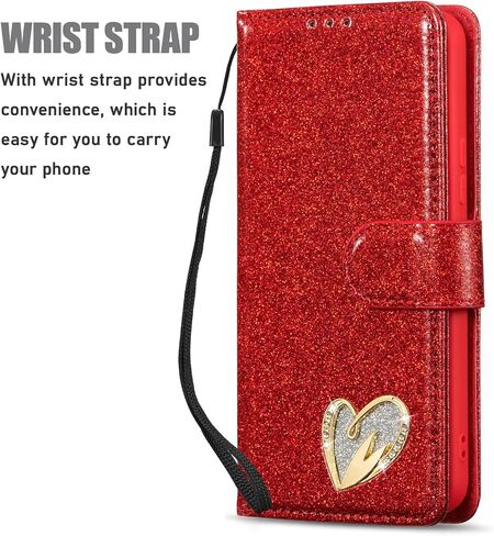Qltypri Case لـ Samsung Galaxy S24 ، Bling Glitter Glitter Flip Folio Case Full -Body Cover Card Slots Acture Magnetic Kickstand Strap للنساء Girls S24 - Pink in Saudi Arabia