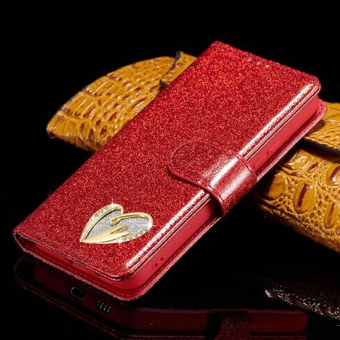 Qltypri Case لـ Samsung Galaxy S24 ، Bling Glitter Glitter Flip Folio Case Full -Body Cover Card Slots Acture Magnetic Kickstand Strap للنساء Girls S24 - Pink in Saudi Arabia