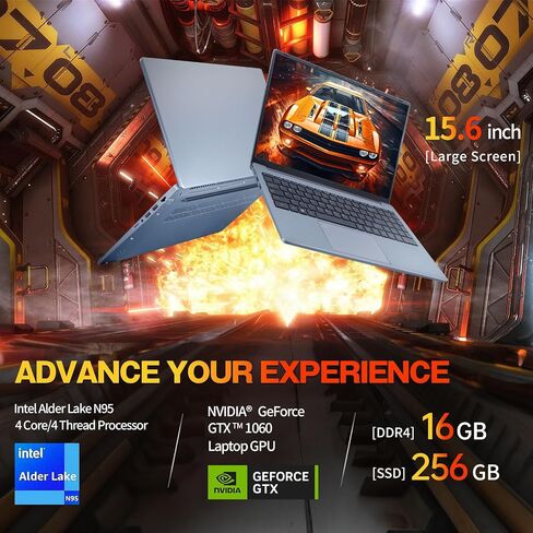 15.6 inch Narrow Border Laptop, Celeron N95 UHD + GTX 1060 4GB,16G DDR4 Quad-Core,1920x1080 FHD IPS, Backlit Keyboard,Fingerprint Unlocking (Gray, 16GB+512GB SSD) in Saudi Arabia