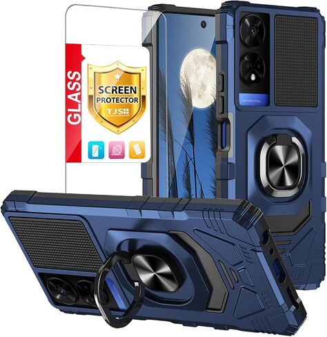TJS Compatible for TCL 50 XE 5G (T614SP) Case, TCL 50 XE NXTPAPER 5G (T614WS) Case, with Tempered Glass Screen Protector, Metal Ring Magnetic Support Kickstand Phone Case for TCL 50XE (Red) in Saudi Arabia