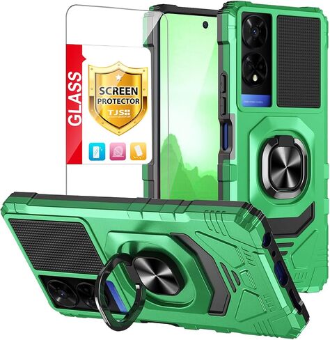 TJS Compatible for TCL 50 XE 5G (T614SP) Case, TCL 50 XE NXTPAPER 5G (T614WS) Case, with Tempered Glass Screen Protector, Metal Ring Magnetic Support Kickstand Phone Case for TCL 50XE (Red) in Saudi Arabia