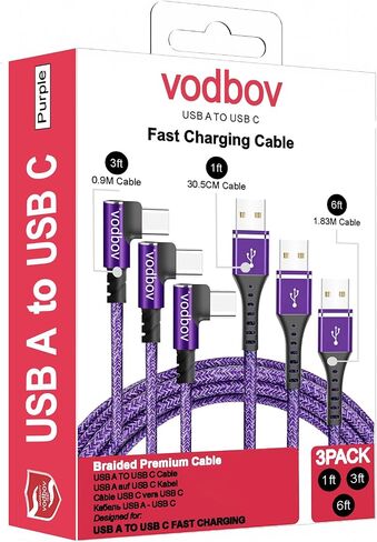 Vodbov USB إلى USB C 90 درجة كابل مضفر الزاوية اليمنى 4ft 6ft 10ft 10ft in Saudi Arabia