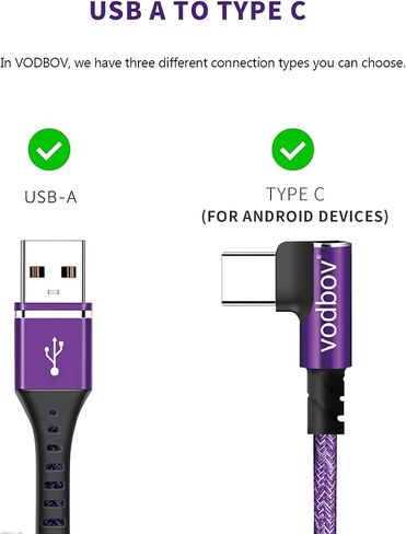 Vodbov USB إلى USB C 90 درجة كابل مضفر الزاوية اليمنى 4ft 6ft 10ft 10ft in Saudi Arabia