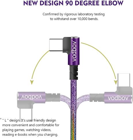 Vodbov USB إلى USB C 90 درجة كابل مضفر الزاوية اليمنى 4ft 6ft 10ft 10ft in Saudi Arabia