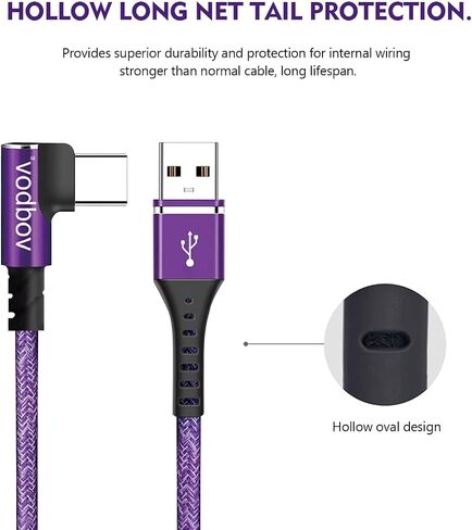 Vodbov USB إلى USB C 90 درجة كابل مضفر الزاوية اليمنى 4ft 6ft 10ft 10ft in Saudi Arabia