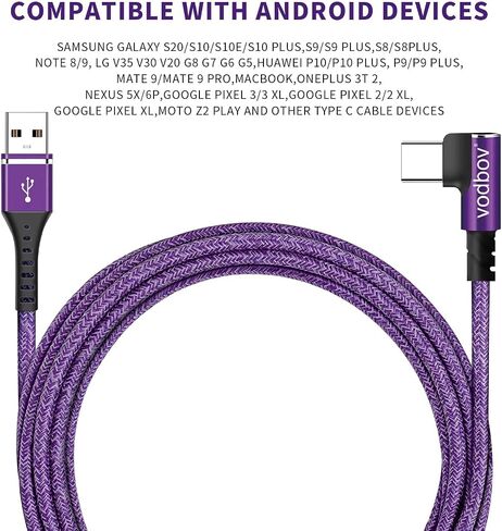 Vodbov USB إلى USB C 90 درجة كابل مضفر الزاوية اليمنى 4ft 6ft 10ft 10ft in Saudi Arabia
