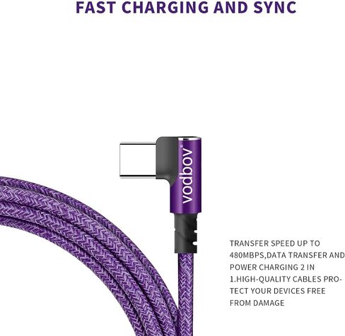 Vodbov USB إلى USB C 90 درجة كابل مضفر الزاوية اليمنى 4ft 6ft 10ft 10ft in Saudi Arabia