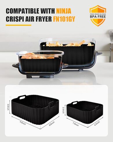 Air Fryer Silicone Liners for Ninja Crispi FN101GY,Non-Stick Ninja Glass Air Fryer Accessories,Big Liner for 4 QT Container & Small Liner for 6 Cups Container,Reusable Airfryer Replacement Insert,Gray in Kuwait