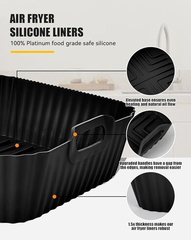 Air Fryer Silicone Liners for Ninja Crispi FN101GY,Non-Stick Ninja Glass Air Fryer Accessories,Big Liner for 4 QT Container & Small Liner for 6 Cups Container,Reusable Airfryer Replacement Insert,Gray in Kuwait