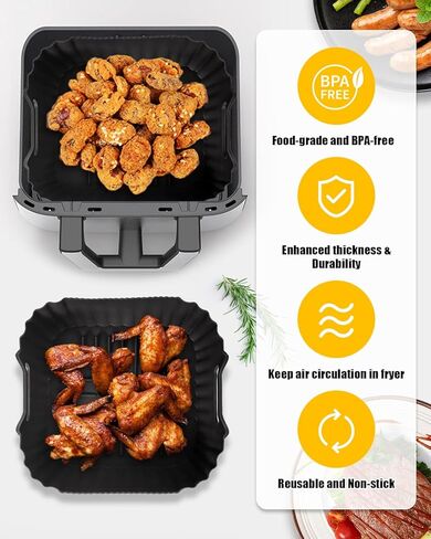 Air Fryer Silicone Liners for Ninja Crispi FN101GY,Non-Stick Ninja Glass Air Fryer Accessories,Big Liner for 4 QT Container & Small Liner for 6 Cups Container,Reusable Airfryer Replacement Insert,Gray in Kuwait