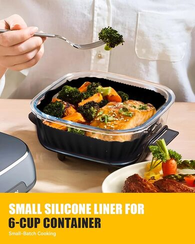 Air Fryer Silicone Liners for Ninja Crispi FN101GY,Non-Stick Ninja Glass Air Fryer Accessories,Big Liner for 4 QT Container & Small Liner for 6 Cups Container,Reusable Airfryer Replacement Insert,Gray in Kuwait