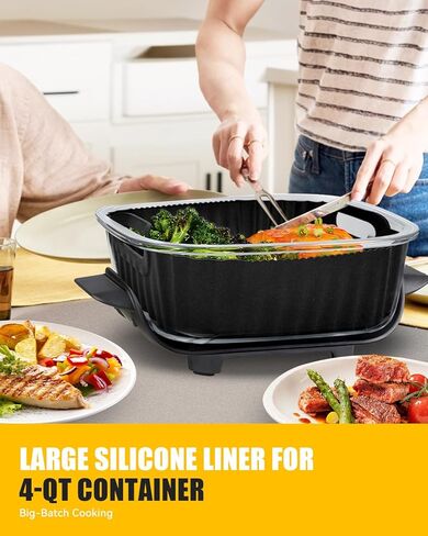 Air Fryer Silicone Liners for Ninja Crispi FN101GY,Non-Stick Ninja Glass Air Fryer Accessories,Big Liner for 4 QT Container & Small Liner for 6 Cups Container,Reusable Airfryer Replacement Insert,Gray in Kuwait