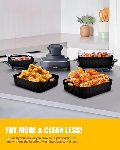 Air Fryer Silicone Liners for Ninja Crispi FN101GY,Non-Stick Ninja Glass Air Fryer Accessories,Big Liner for 4 QT Container & Small Liner for 6 Cups Container,Reusable Airfryer Replacement Insert,Gray in Kuwait