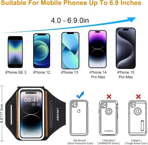 تشغيل شارة هاتفية مع حامل سماعة الأذن - تصميم هياتف محمولة ثلاثية الأبعاد لجهاز iPhone 16/15/13 Pro/Plus و S24/S20 ، حامل رياضي مقاوم للماء مع فتحة رئيسية - مثالية للهواتف 6.9 " in Kuwait