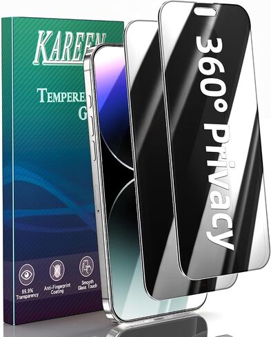 KAREEN 2 Pack 4 Way 360 Degree Privacy Screen Protector for iPhone 14, iPhone 13 Pro, iPhone 13 6.1 Inch, All Around Anti Spy Tempered Glass Film, Full Coverage, Anti Scratch, Bubble Free in Saudi Arabia