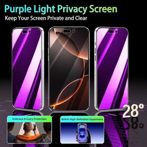 KAREEN 2 Pack 4 Way 360 Degree Privacy Screen Protector for iPhone 14, iPhone 13 Pro, iPhone 13 6.1 Inch, All Around Anti Spy Tempered Glass Film, Full Coverage, Anti Scratch, Bubble Free in Saudi Arabia