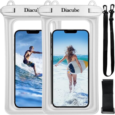 2-Pack Waterproof Phone Pouch, Universal IPX8 Floating Waterproof Case with Adjustable Lanyard for All Phones [Up to 8.3"] Beach, Waterpark & Travel Essentials - White in Kuwait