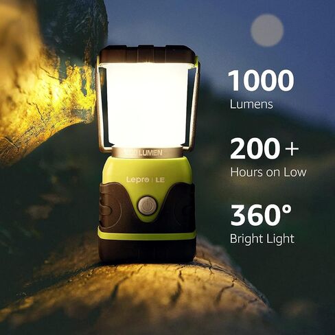 LE 1500LM Battery Powered LED Camping Lantern, Waterproof Tent Light with 4 Light Modes, Camping Essentials, Portable Lantern Flashlight for Camping, Emergency Light, Power Outages, Not Rechargeable in Saudi Arabia