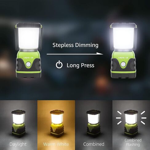 LE 1500LM Battery Powered LED Camping Lantern, Waterproof Tent Light with 4 Light Modes, Camping Essentials, Portable Lantern Flashlight for Camping, Emergency Light, Power Outages, Not Rechargeable in Saudi Arabia