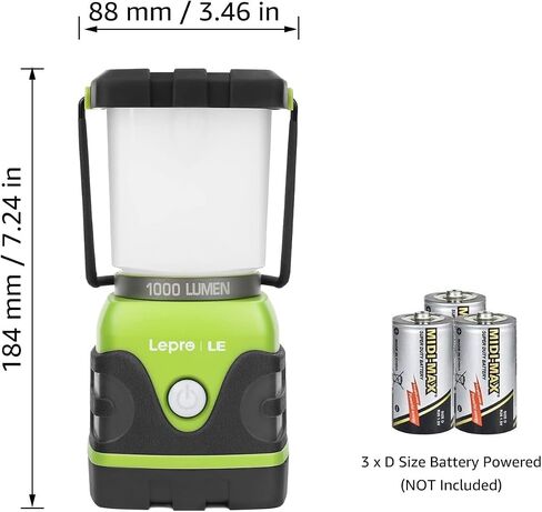 LE 1500LM Battery Powered LED Camping Lantern, Waterproof Tent Light with 4 Light Modes, Camping Essentials, Portable Lantern Flashlight for Camping, Emergency Light, Power Outages, Not Rechargeable in Saudi Arabia