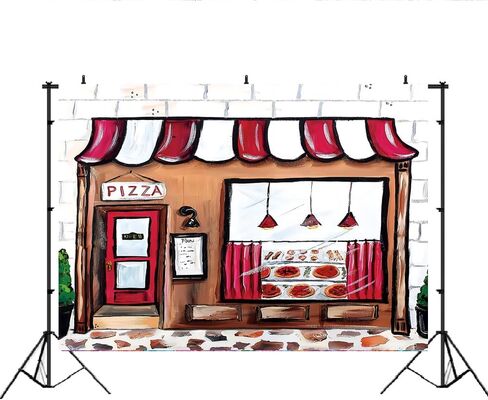 Lofaris Pizza Shop خلفية للتصوير الفوتوغرافي بيتزا موضوع صورة الحيوانات الأليفة حديثي الولادة دش الطفل سعيد عيد ميلاد كعكة الديكور لافتة حفلة عيد ميلاد الصورة الخلفية 5x3ft in Kuwait