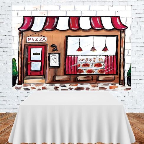 Lofaris Pizza Shop خلفية للتصوير الفوتوغرافي بيتزا موضوع صورة الحيوانات الأليفة حديثي الولادة دش الطفل سعيد عيد ميلاد كعكة الديكور لافتة حفلة عيد ميلاد الصورة الخلفية 5x3ft in Kuwait