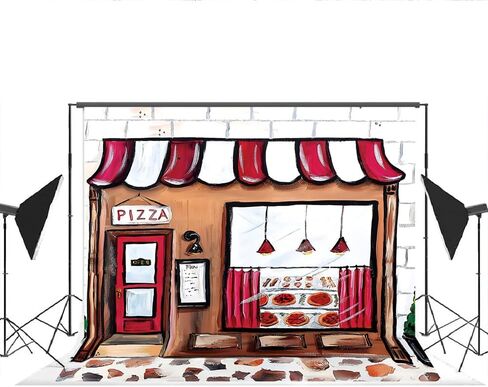 Lofaris Pizza Shop خلفية للتصوير الفوتوغرافي بيتزا موضوع صورة الحيوانات الأليفة حديثي الولادة دش الطفل سعيد عيد ميلاد كعكة الديكور لافتة حفلة عيد ميلاد الصورة الخلفية 5x3ft in Kuwait