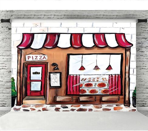 Lofaris Pizza Shop خلفية للتصوير الفوتوغرافي بيتزا موضوع صورة الحيوانات الأليفة حديثي الولادة دش الطفل سعيد عيد ميلاد كعكة الديكور لافتة حفلة عيد ميلاد الصورة الخلفية 5x3ft in Kuwait