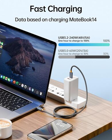 240W USB C إلى USB C Cable ، USB 3.2 Gen2 × 2 Type C Charging Cable ، 20 GBPS TRANCHNOW ، PD 3.1 48V Cable Fast Charge ، 4K@60Hz VIDEO TRANSMISSION COMPOR ، iPhone ، Monitor (3.3 ft) in Kuwait