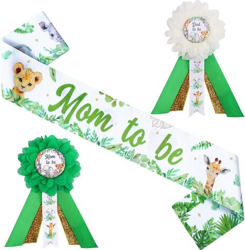 Pink Jungle Theme Baby Shower Decorations, Safari Jungle Animals Mom to Be Sash Dad to Be Corsage Pins, Wild Animal Gender Reveal Party Maternity Sets Pregnant Keepsake Prop Supplies in Kuwait