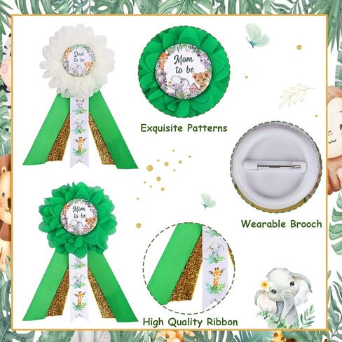 Pink Jungle Theme Baby Shower Decorations, Safari Jungle Animals Mom to Be Sash Dad to Be Corsage Pins, Wild Animal Gender Reveal Party Maternity Sets Pregnant Keepsake Prop Supplies in Kuwait